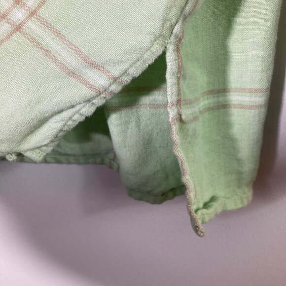 Womens Studio Works Linen Plaid Button Shirt Long Sleeve Green Brown 2X - Picture 6 of 7